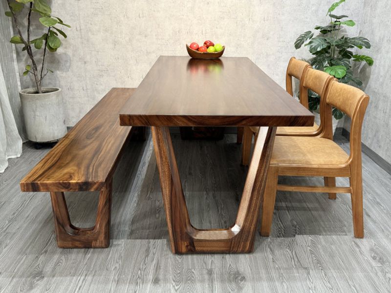 Bàn ăn ghế băng dài 6 người gỗ me tây Bàn ăn ghế băng dài 6 người gỗ me tây