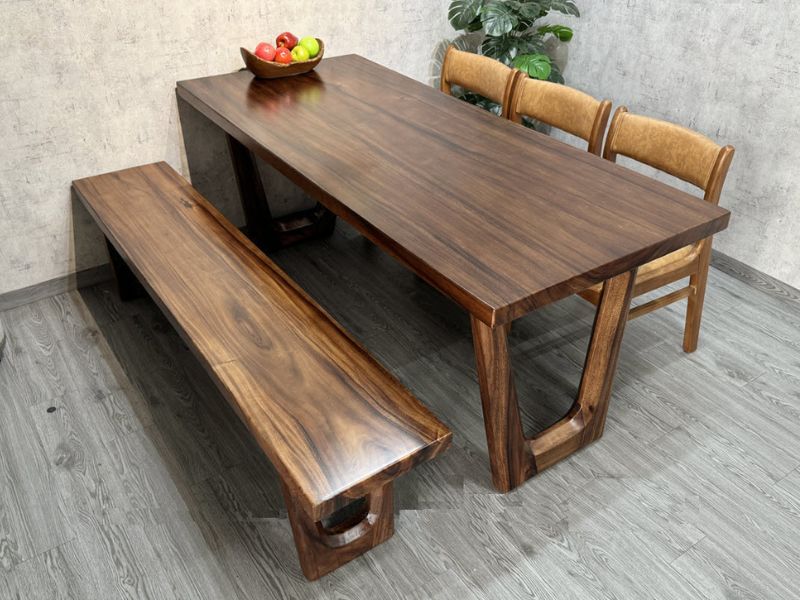 Bàn ăn ghế băng dài 6 người gỗ me tây Bàn ăn ghế băng dài 6 người gỗ me tây