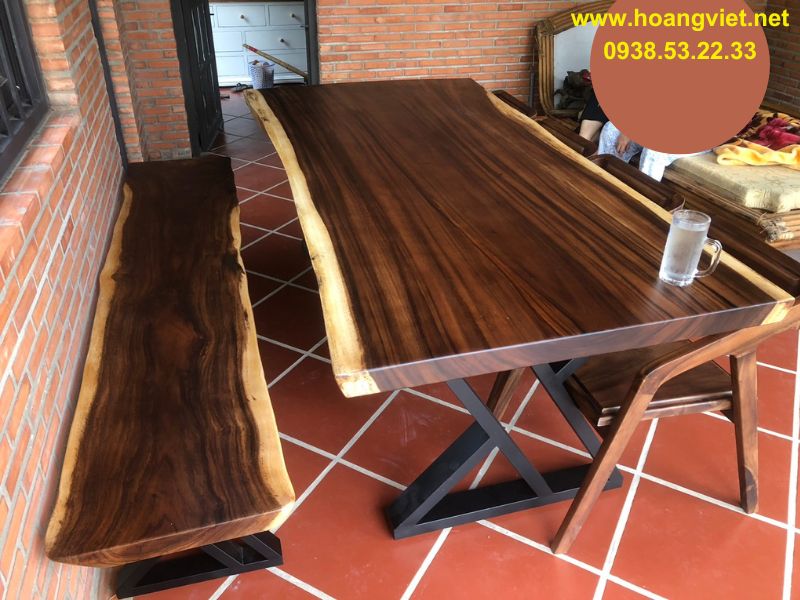 Bàn ăn ghế băng dài 8 người gỗ me tây Bàn ăn ghế băng dài 8 người gỗ me tây