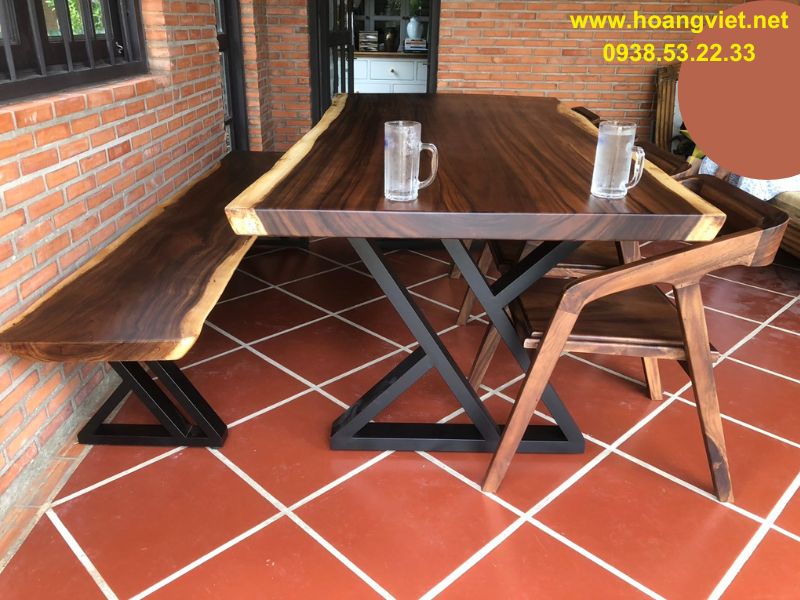 Bàn ăn ghế băng dài 8 người gỗ me tây Bàn ăn ghế băng dài 8 người gỗ me tây