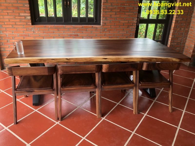 Bàn ăn ghế băng dài 8 người gỗ me tây Bàn ăn ghế băng dài 8 người gỗ me tây