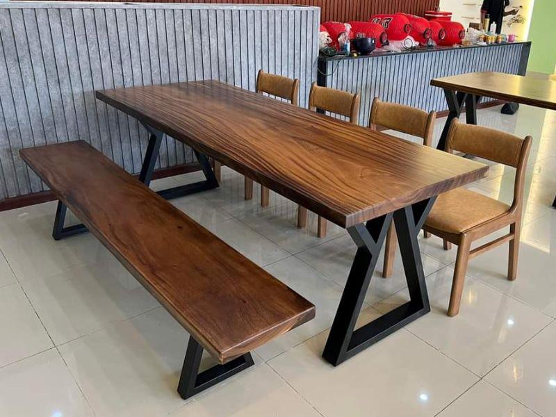 Bàn ăn gỗ me tây ghế băng dài  Bàn ăn gỗ me tây ghế băng dài
