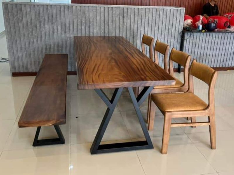 Bàn ăn gỗ me tây ghế băng dài  Bàn ăn gỗ me tây ghế băng dài