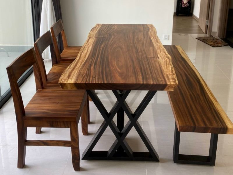 Bàn ăn ghế băng dài gỗ me tây 6 người Bàn ăn ghế băng dài gỗ me tây 6 người