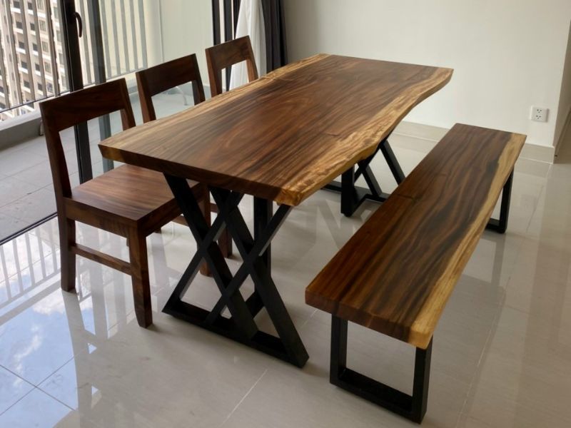 Bàn ăn ghế băng dài gỗ me tây 6 người Bàn ăn ghế băng dài gỗ me tây 6 người