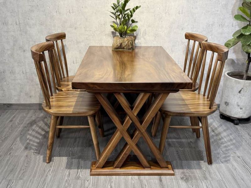 Bàn ăn 4 ghế pinnstol kết hợp chân 2x gỗ me tây Bàn ăn 4 ghế pinnstol kết hợp chân 2x gỗ me tây