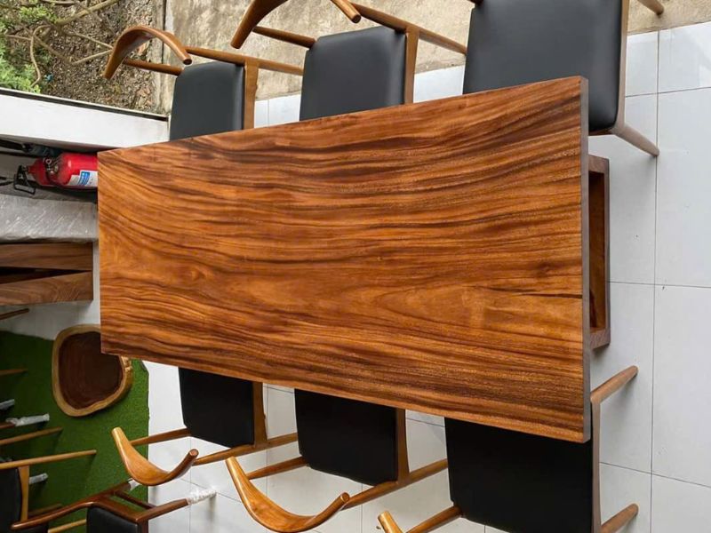 Bàn ăn gõ me tây nguyên tấm 6 ghế bull Bàn ăn gõ me tây nguyên tấm 6 ghế bull