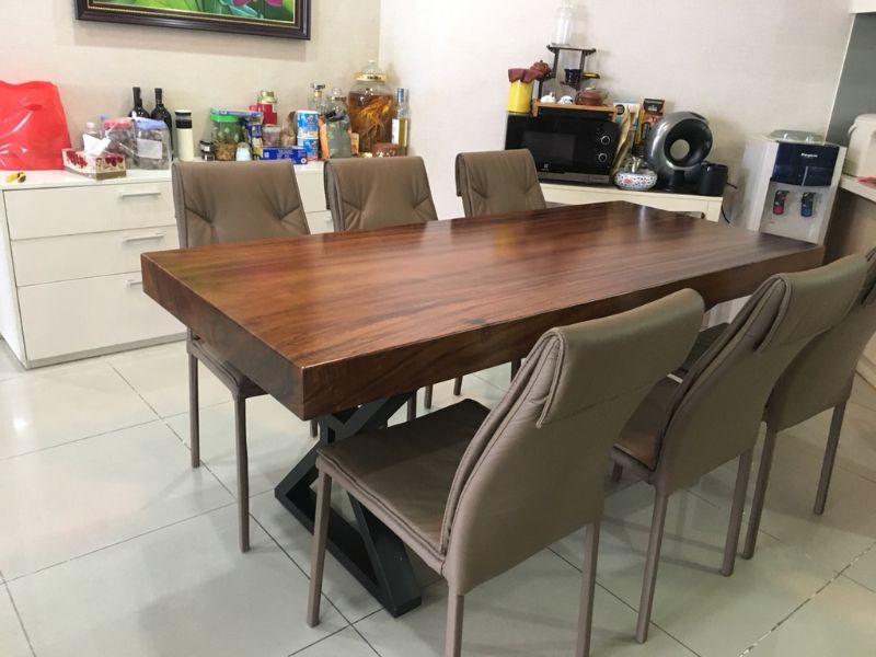Bàn ăn gỗ me tây với 6 ghế bằng da cao cấp Bàn ăn gỗ me tây với 6 ghế bằng da cao cấp
