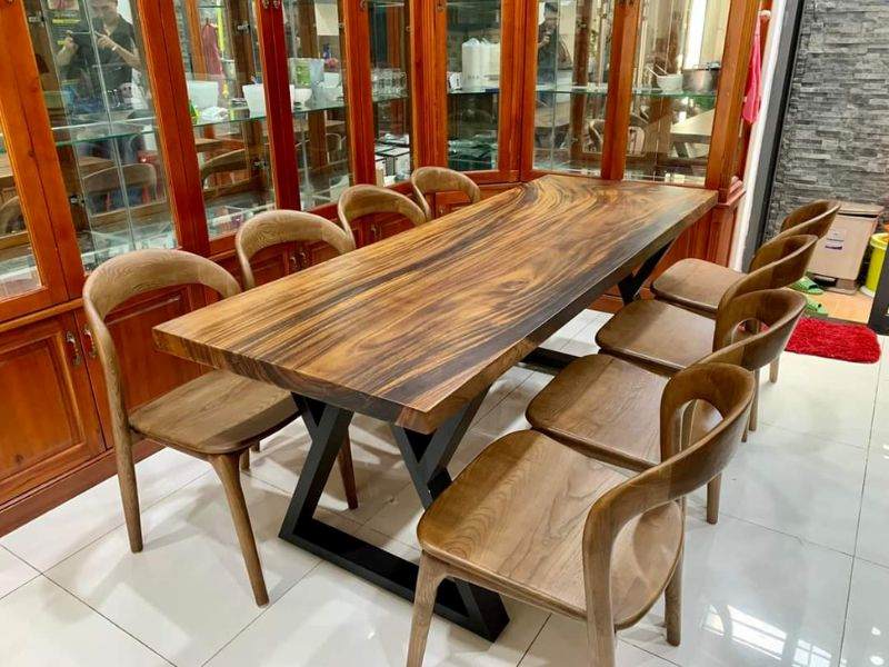 Bàn ăn gỗ me tây 8 ghế neva không tay Bàn ăn gỗ me tây 8 ghế neva không tay