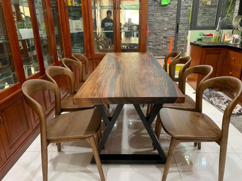 Bàn ăn gỗ me tây 8 ghế neva không tay Bàn ăn gỗ me tây 8 ghế neva không tay