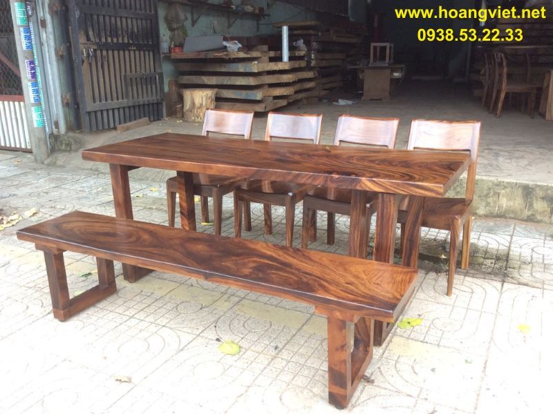Bàn ăn gỗ me tây ghế băng dài Bàn ăn gỗ me tây ghế băng dài