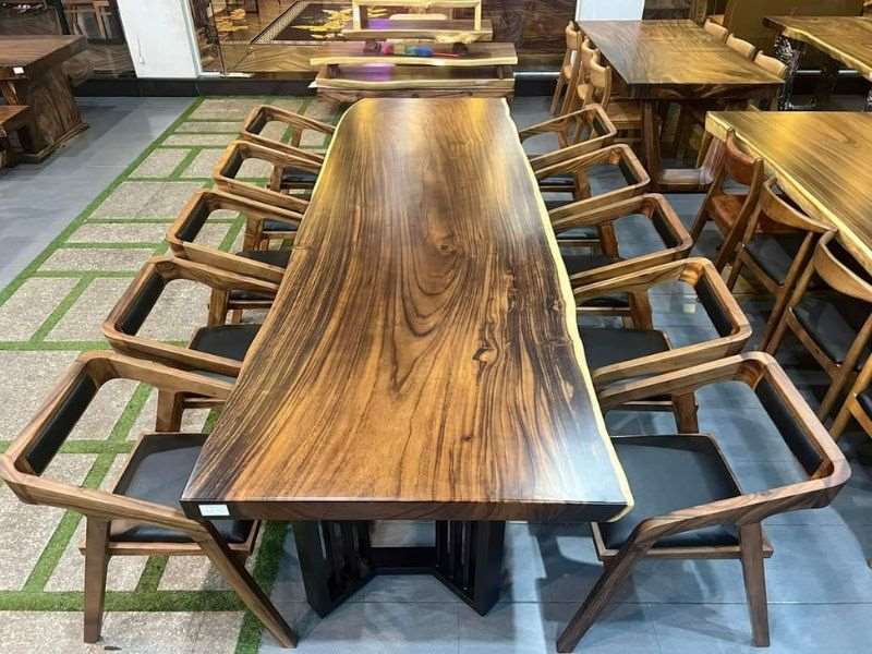 Bàn ăn gỗ me tây nguyên khối 10 ghế katakana Bàn ăn gỗ me tây nguyên khối 10 ghế katakana