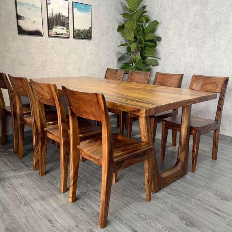 Bàn ăn gỗ me tây kết hợp chân V7 Bàn ăn gỗ me tây kết hợp chân V7