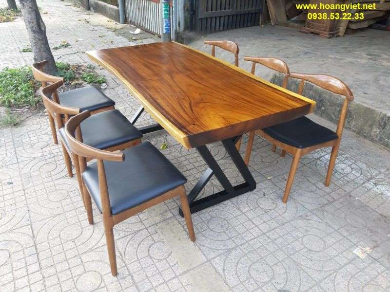 Bàn ăn gỗ me tây nguyên khối 6 ghế bull Bàn ăn gỗ me tây nguyên khối 6 ghế bull