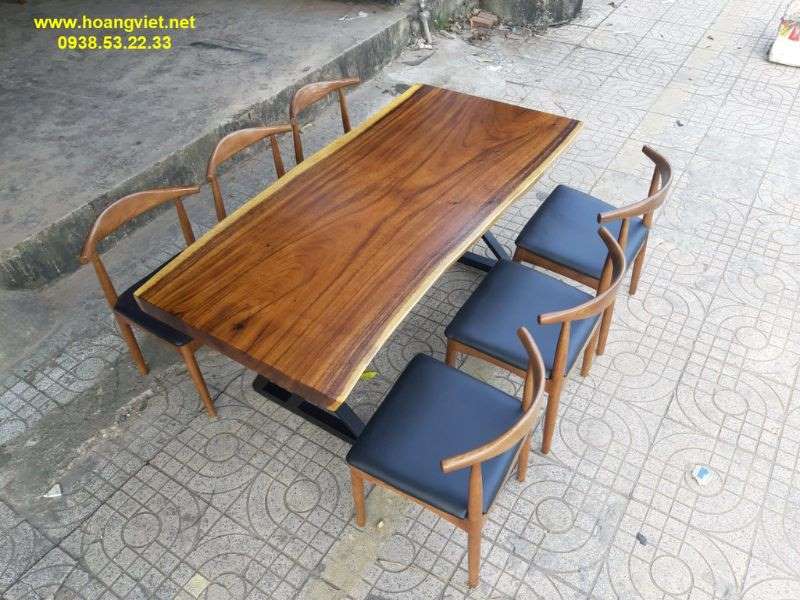 Bàn ăn gỗ me tây nguyên khối 6 ghế bull Bàn ăn gỗ me tây nguyên khối 6 ghế bull