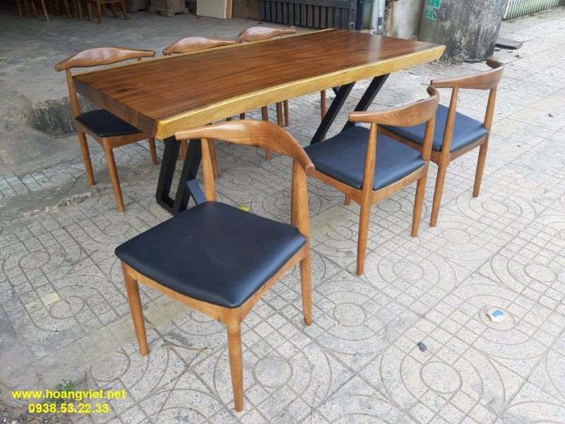 Bàn ăn gỗ me tây nguyên khối 6 ghế bull Bàn ăn gỗ me tây nguyên khối 6 ghế bull