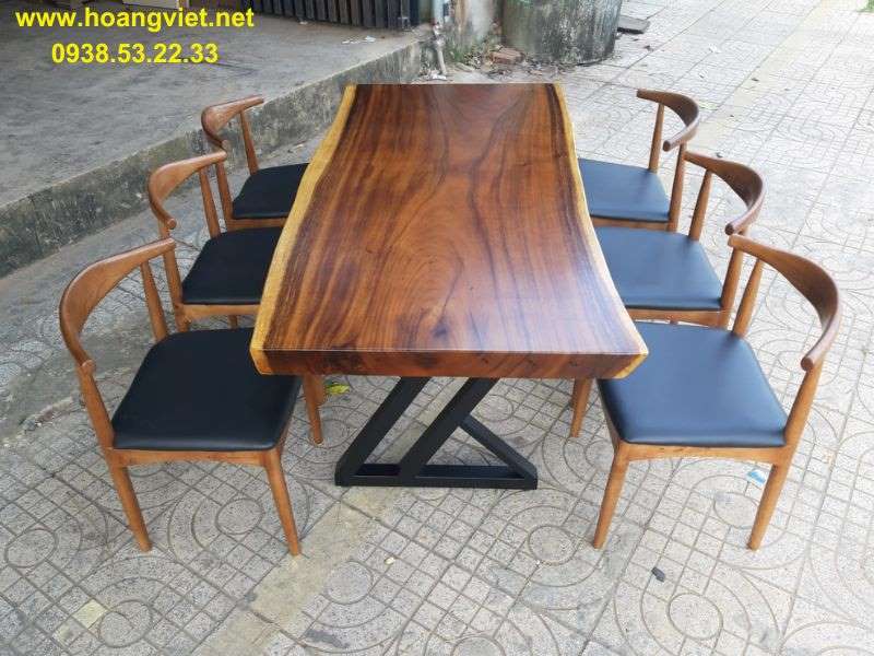 Bàn ăn gỗ me tây nguyên khối 6 ghế bull Bàn ăn gỗ me tây nguyên khối 6 ghế bull