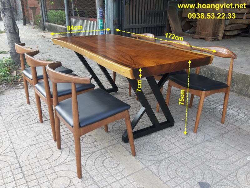 Bàn ăn gỗ me tây nguyên khối 6 ghế bull Bàn ăn gỗ me tây nguyên khối 6 ghế bull