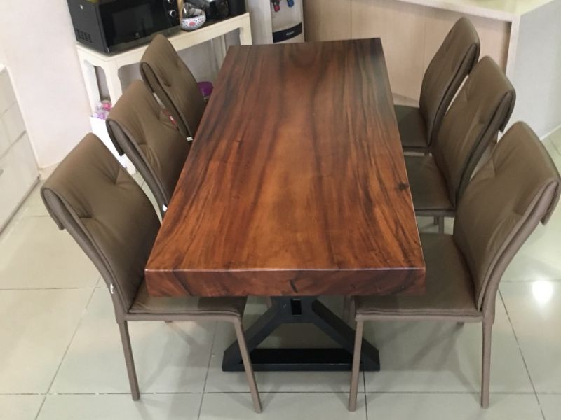 Bàn ăn gỗ me tây với 6 ghế bằng da cao cấp Bàn ăn gỗ me tây với 6 ghế bằng da cao cấp