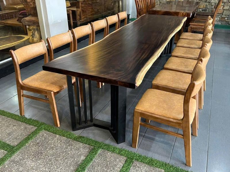 Bàn ăn gỗ me tây nguyên tấm 12 ghế  Bàn ăn gỗ me tây nguyên tấm 12 ghế