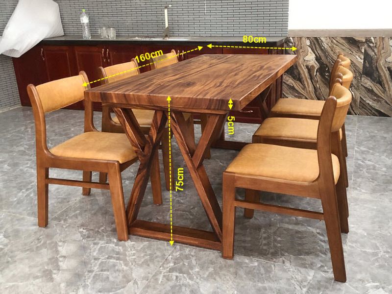 Bàn ăn gỗ me tây nguyên tấm 6 ghế bella Bàn ăn gỗ me tây nguyên tấm 6 ghế bella