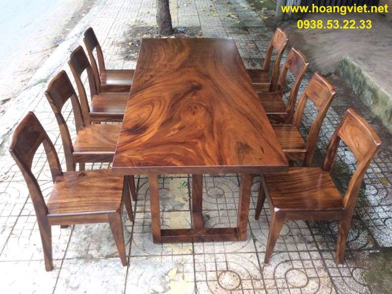Bàn ăn gỗ me tây nguyên tấm 8 ghế Bàn ăn gỗ me tây nguyên tấm 8 ghế