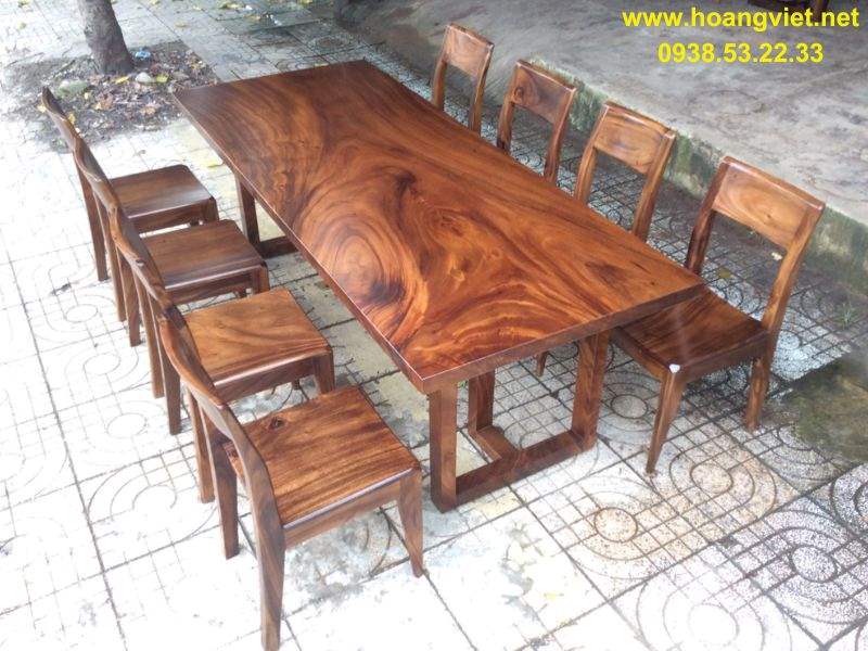 Bàn ăn gỗ me tây nguyên tấm 8 ghế Bàn ăn gỗ me tây nguyên tấm 8 ghế