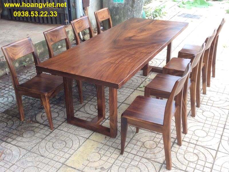 Măt bàn ăn gỗ me tây nguyên tấm 8 ghế Măt bàn ăn gỗ me tây nguyên tấm 8 ghế