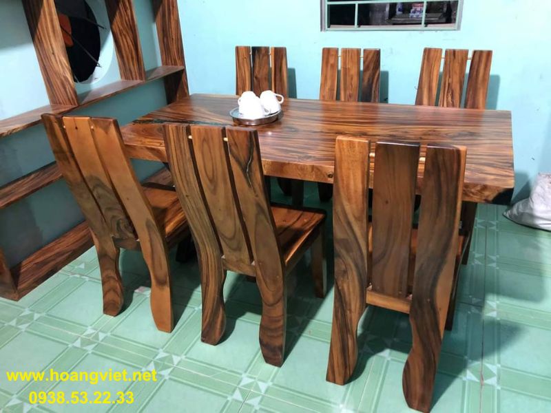 Bàn ăn gỗ me tây nguyên tấm 6 ghế Bàn ăn gỗ me tây nguyên tấm 6 ghế
