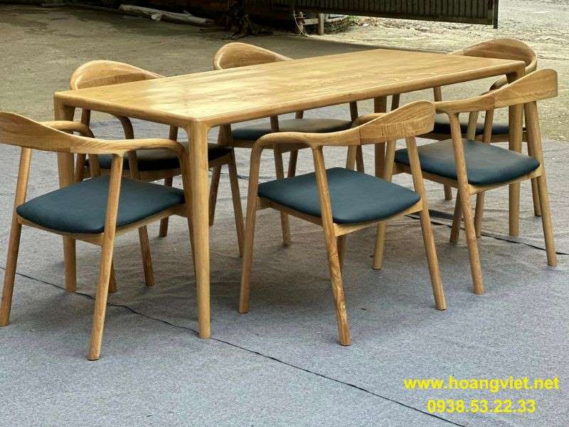 Bàn ăn gỗ tần bì kết hợp 6 ghế neva có tay Bàn ăn gỗ tần bì kết hợp 6 ghế neva có tay