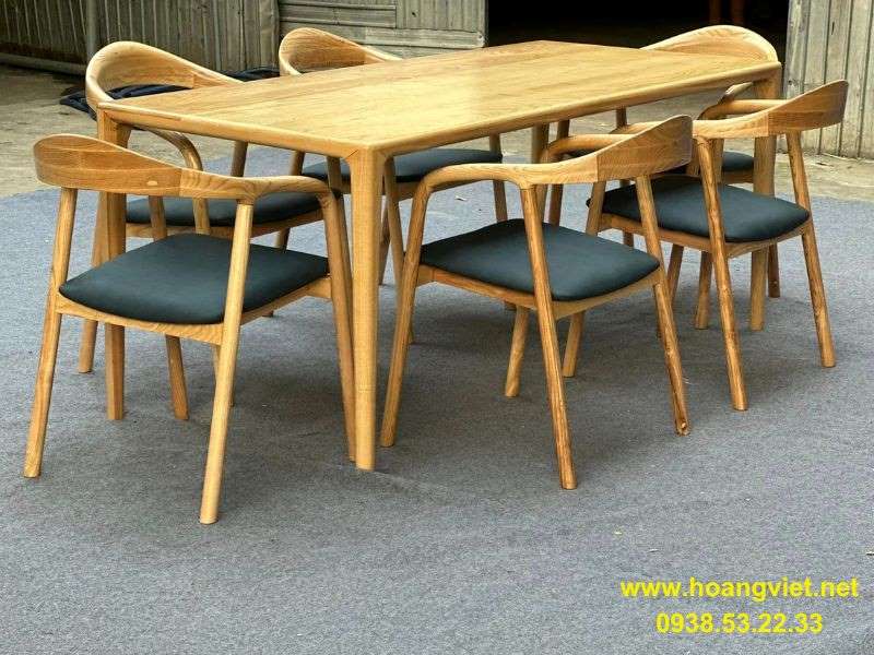 Bàn ăn gỗ tần bì kết hợp 6 ghế neva có tay Bàn ăn gỗ tần bì kết hợp 6 ghế neva có tay