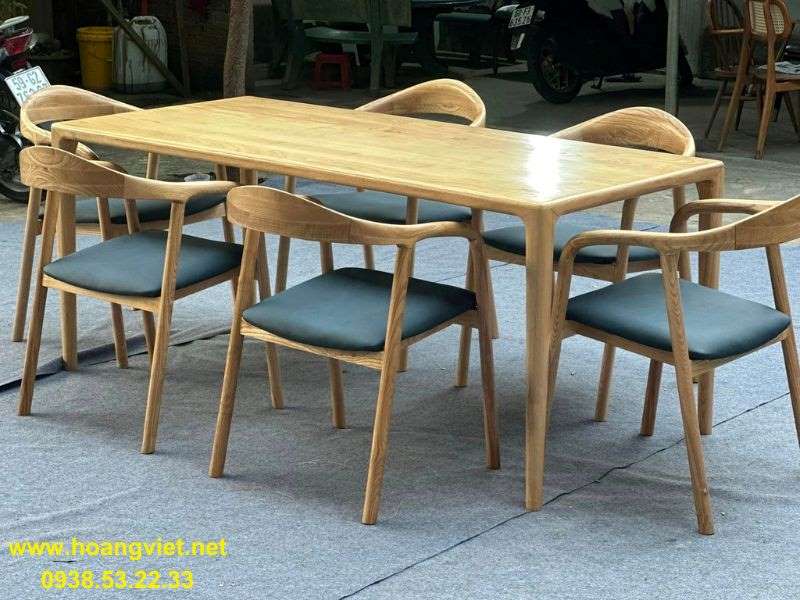Bàn ăn gỗ tần bì kết hợp 6 ghế neva có tay Bàn ăn gỗ tần bì kết hợp 6 ghế neva có tay