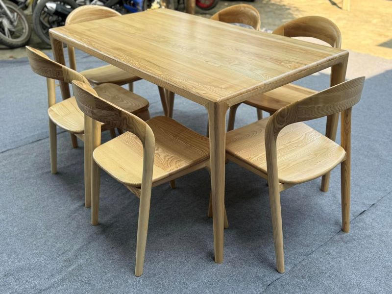 Bàn ăn gỗ tần bì kết hợp 6 ghế neva không tay Bàn ăn gỗ tần bì kết hợp 6 ghế neva không tay