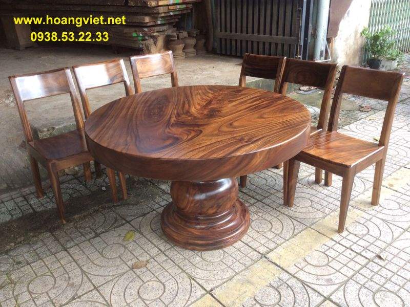 Bàn ăn tròn 6 ghế gỗ me tây nguyên khối Bàn ăn tròn 6 ghế gỗ me tây nguyên khối