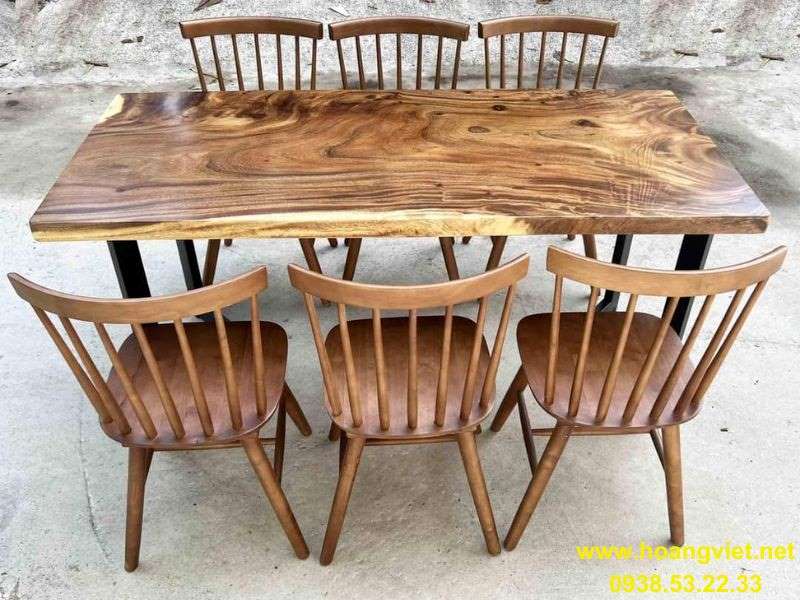 Bàn ăn gỗ tự nhiên 6 ghế chân sắt Bàn ăn gỗ tự nhiên 6 ghế chân sắt