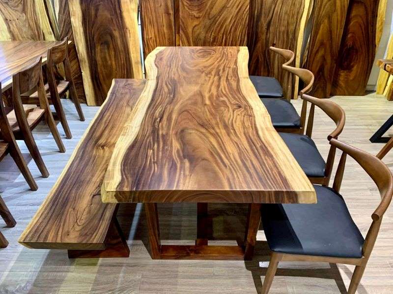 Bàn ăn gỗ tự nhiên me tây kết hợp ghế băng dài Bàn ăn gỗ tự nhiên me tây kết hợp ghế băng dài