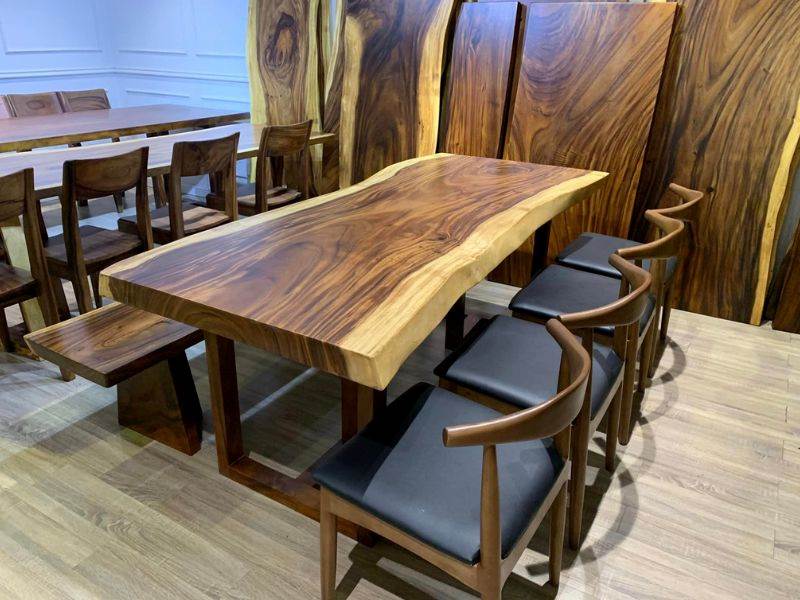 Bàn ăn gỗ tự nhiên me tây kết hợp ghế băng dài Bàn ăn gỗ tự nhiên me tây kết hợp ghế băng dài