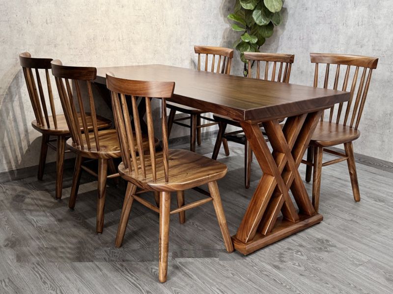 Bàn ăn gỗ tự nhiên me tây 6 ghế pinnstol Bàn ăn gỗ tự nhiên me tây 6 ghế pinnstol