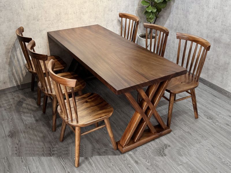 Bàn ăn gỗ tự nhiên me tây 6 ghế pinnstol Bàn ăn gỗ tự nhiên me tây 6 ghế pinnstol