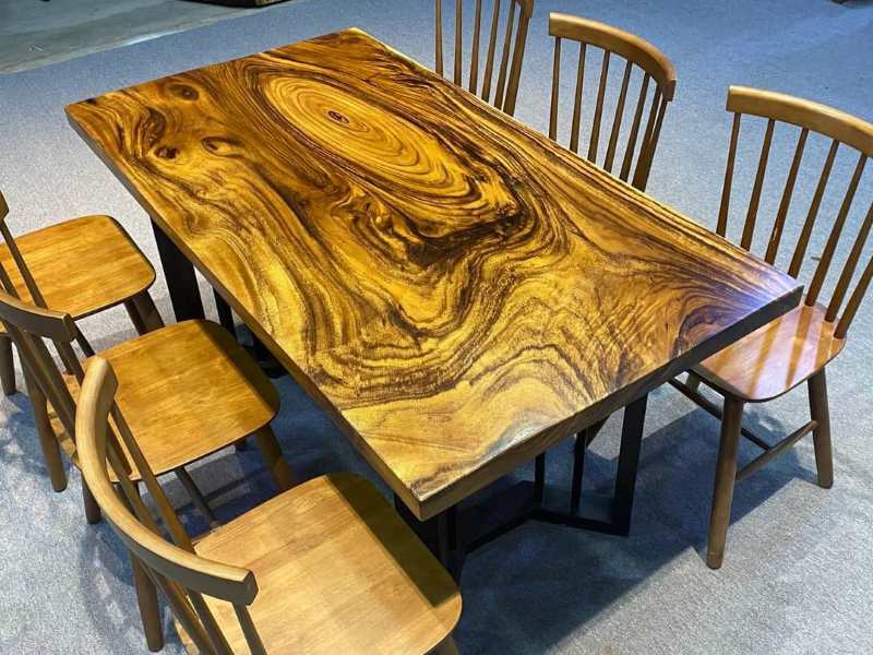 Bàn ăn gỗ tự nhiên me tây vân đẹp Bàn ăn gỗ tự nhiên me tây vân đẹp