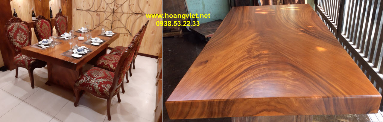 Bàn ăn mặt gỗ me tây nguyên tấm Bàn ăn mặt gỗ me tây nguyên tấm