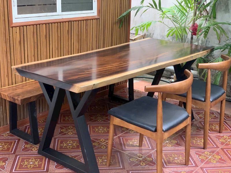 Bàn ăn gỗ me tây ghế băng dài 4 người Bàn ăn gỗ me tây ghế băng dài 4 người