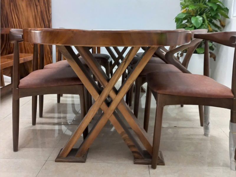 Bàn ăn oval gỗ me tây 6 ghế Bàn ăn oval gỗ me tây 6 ghế