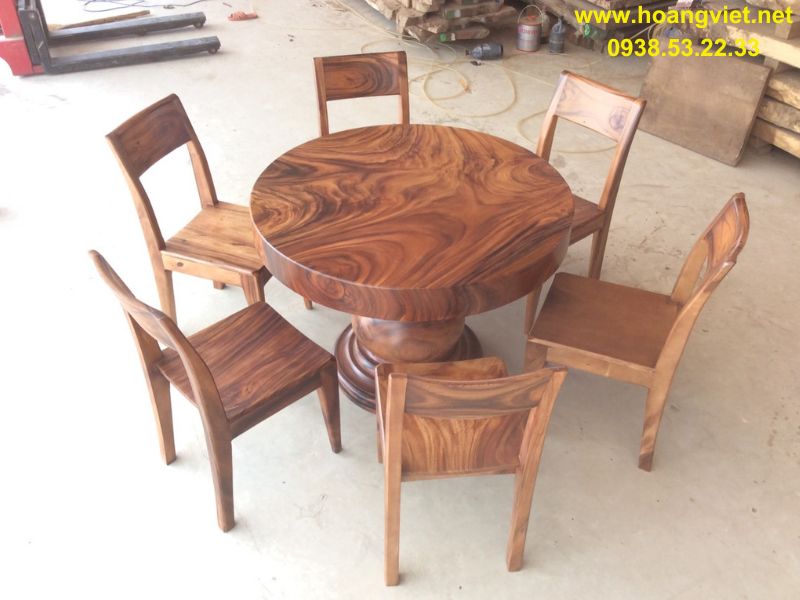 Bàn ăn tròn 6 ghế gỗ me tây đường kính 1m Bàn ăn tròn 6 ghế gỗ me tây đường kính 1m