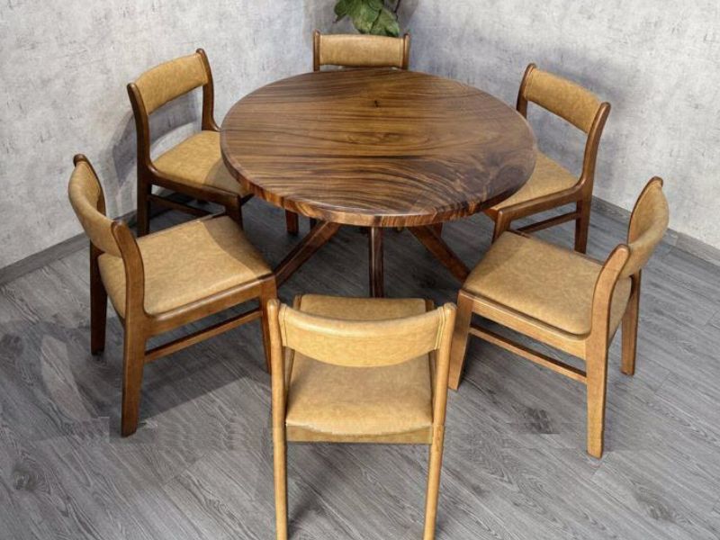 Bàn ăn tròn 6 ghế gỗ me tây nguyên tấm giá rẻ Bàn ăn tròn 6 ghế gỗ me tây nguyên tấm giá rẻ