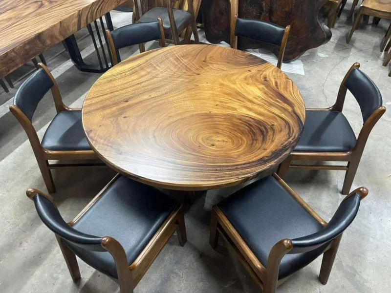 Bàn ăn tròn gỗ me tây nguyên khối 6 ghế Bàn ăn tròn gỗ me tây nguyên khối 6 ghế