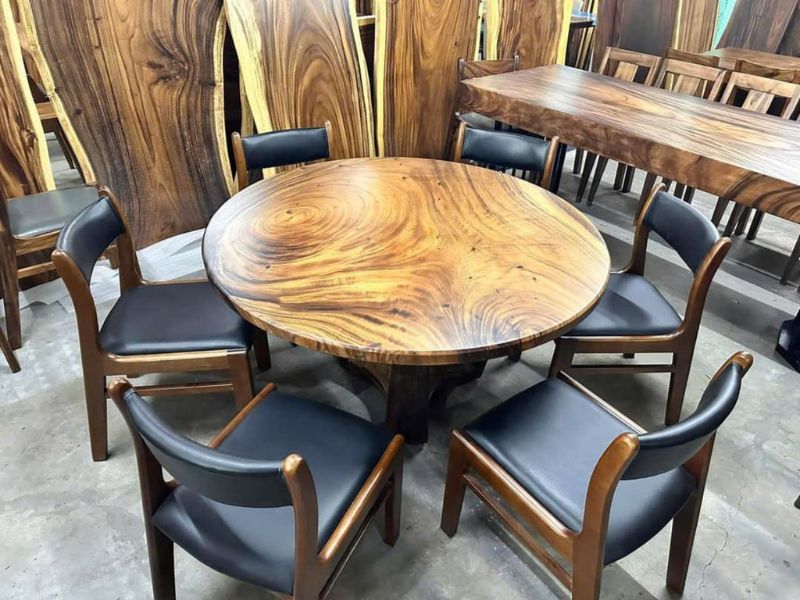 Bàn ăn tròn gỗ me tây nguyên khối 6 ghế Bàn ăn tròn gỗ me tây nguyên khối 6 ghế