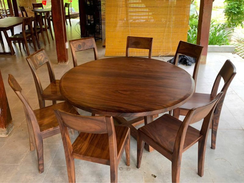 Bàn ăn tròn gỗ me tây ghép 3 tấm Bàn ăn tròn gỗ me tây ghép 3 tấm