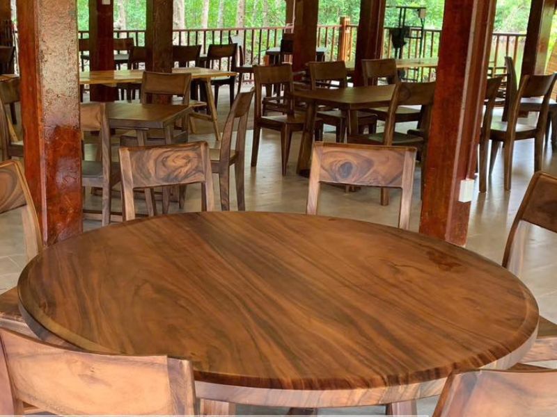 Bàn ăn tròn gỗ me tây ghép 3 tấm Bàn ăn tròn gỗ me tây ghép 3 tấm