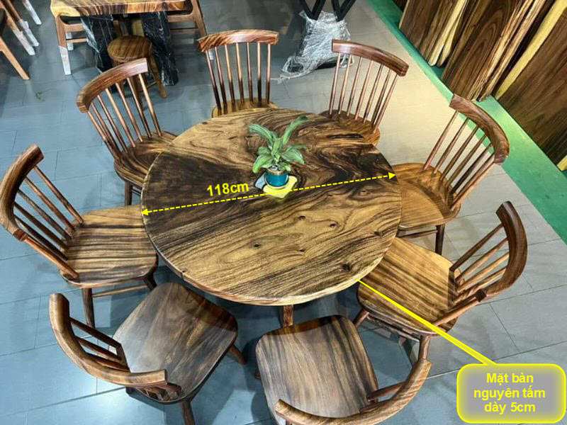 Bàn ăn tròn 8 ghế pinnstol gỗ me tây Bàn ăn tròn 8 ghế pinnstol gỗ me tây